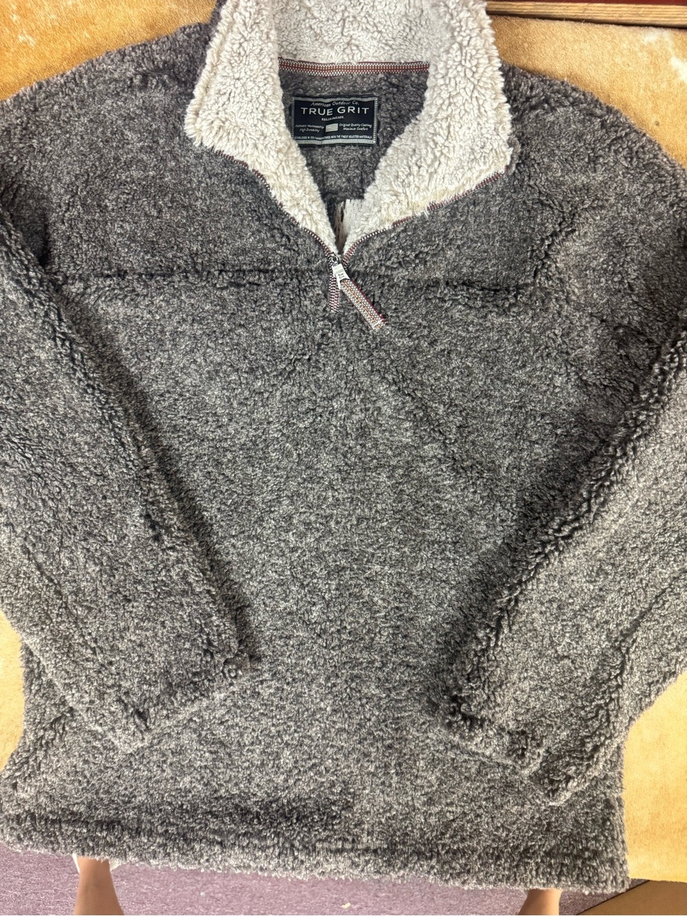 True Grit Men's Dark Gray Sherpa Half-Zip Pullover with Cream Collar